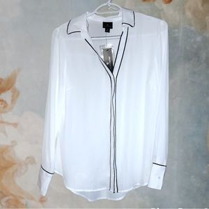 Worthington White and Black Sheer long Sleeve top Size Small